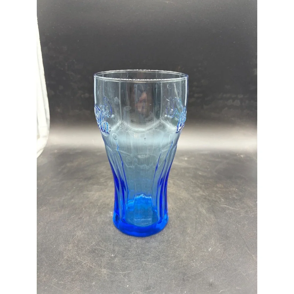 Coca-Cola Blue Ombre Glass Embossed Logo Bell Shape Tumbler 6 Inch